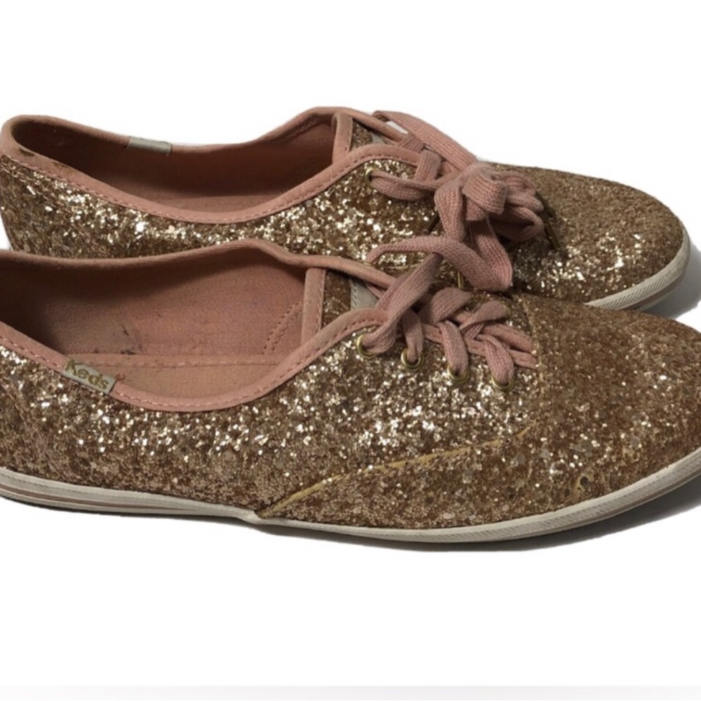 Kate Spade Keds glitter pink and gold lace up sneakers. Size 8. - Picture 2 of 8